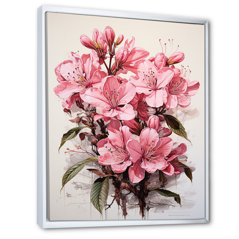 Fleurs de rhododendron orné Bliss I - art mural sur toile Rhododendron, Cadre flottant blanc, H 44 po x l 34 po