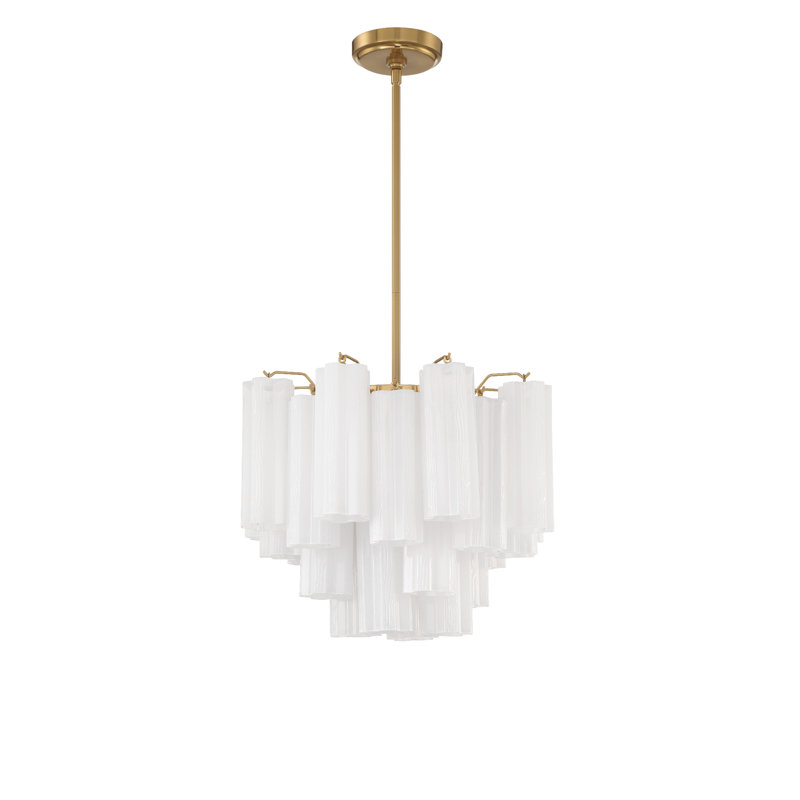 Lustre à niveaux Arras, Laiton vieilli, H 13,75 po x l 17,75 po x P 17,75 po, Blanc laiteux