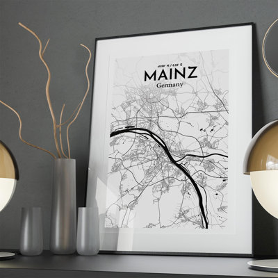 Mainz City Map in Ink 1 Piece Wall Art