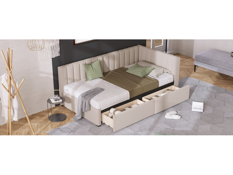 Modern Dalsanto Twin Solid Wood Daybed, Beige