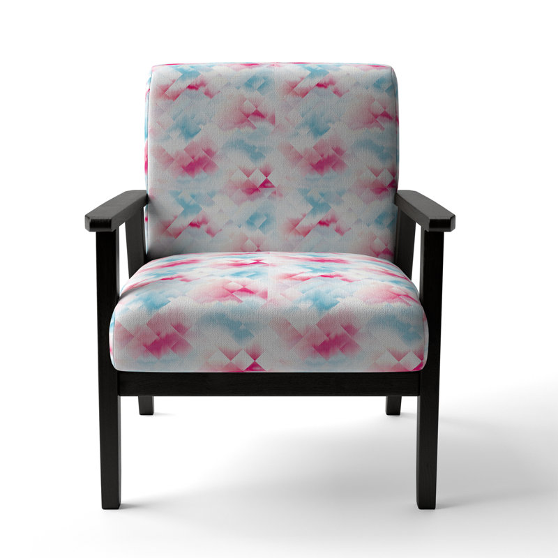 White And Pink Geometric - Upholstered Patterned Accent Arm Chair