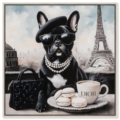 "Frenchie in Paris Treats", reproduction d'art sur toile par Art Remedy