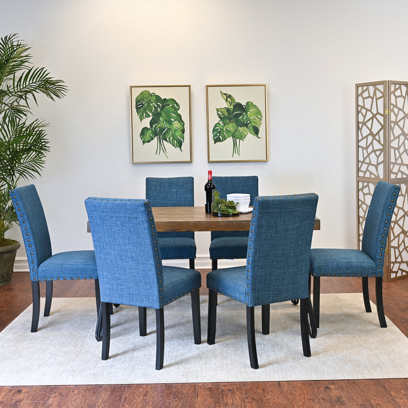 Ensemble de salle à manger 7 pièces, table à manger en épingle à cheveux avec 6 chaises, 3 options de couleurs, Bleu