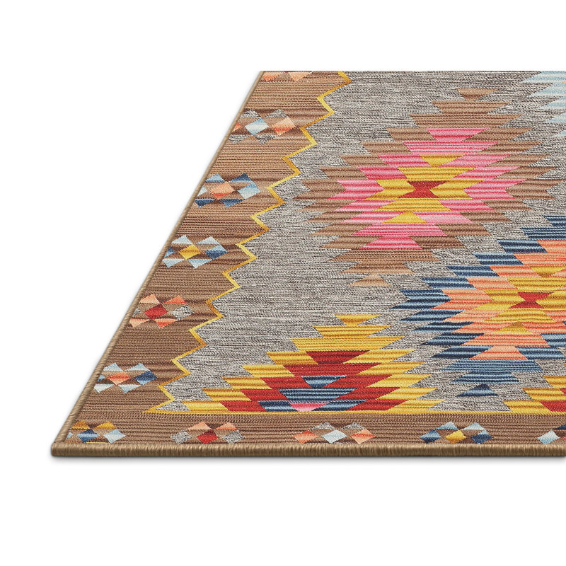 Tapis gris / orange / jaune Southwestern, Rectangle 5 pi x 7 pi