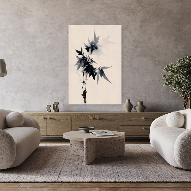 «Graceful Ink Bamboo Delicate Elegant Minimalist Bamboo Nature Landscape», art mural, H 48 po x l 32 po