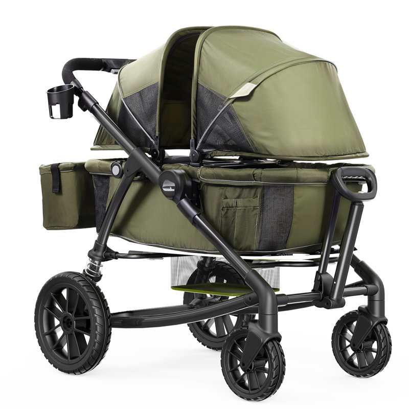 VEVOR Foldable Multi-Child Stroller with Storage, Green