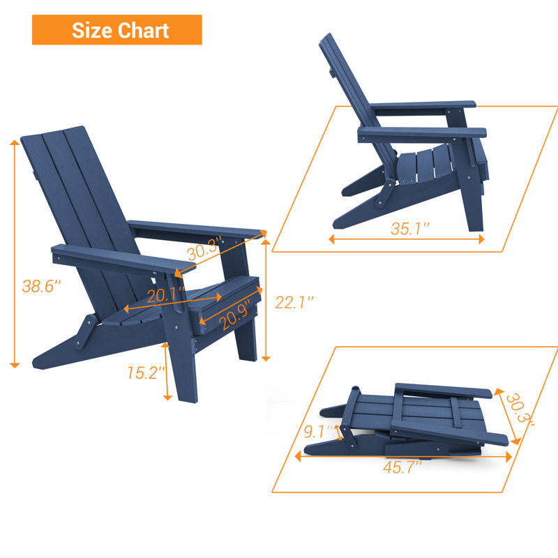 Chaise Adirondack pliante 4 pièces Atiah, Bleu marine