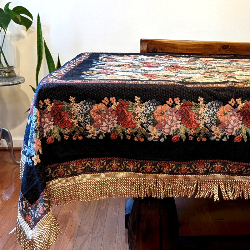 Peqinne Tache Country Rustic Floral Black Midnight Awakening Tablecloth, 35" L x 35" W