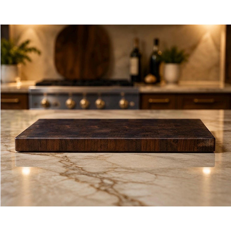 Bloc de boucher en grain de noyer noir avec rainure de jus personnalisée, 18 x 14 x 2 po