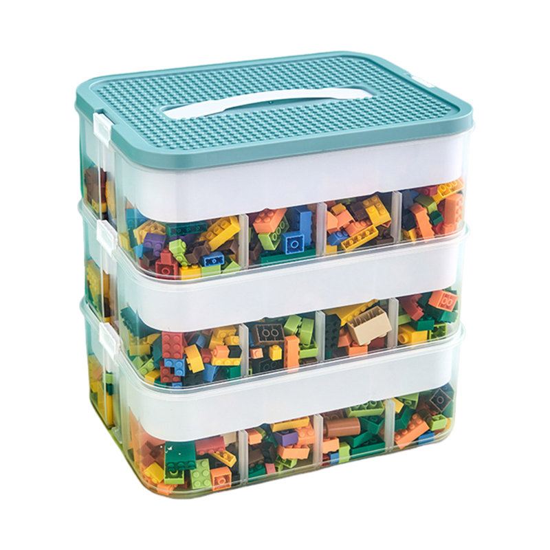 12L Building Block Toy Storage Box Large Capacity Stackable Toy Organizer Multiple Compartments with Dustproof Lid Handle Design Blocks Toys Organizer Storage Case
