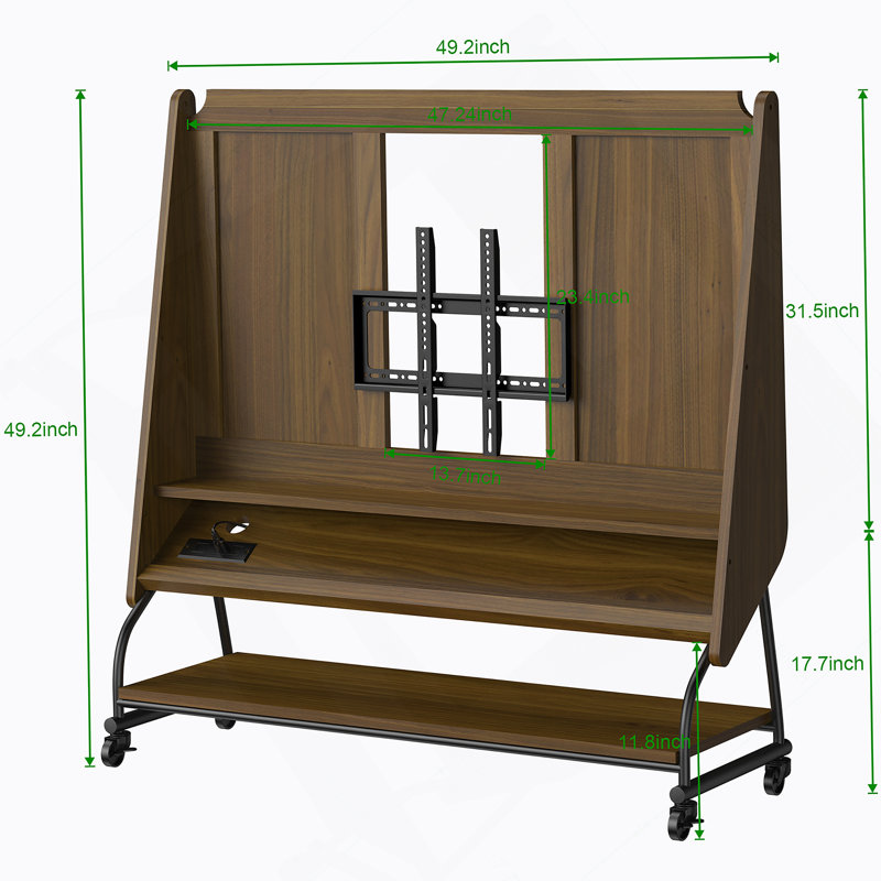Meuble télé mobile avec support pour téléviseur 32 à 50 po avec écran de projecteur et prises de courant - Chariot télé à roulettes réglable, bois aggloméré