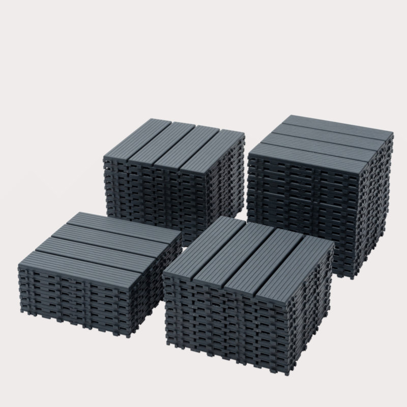 Carreaux de terrasse en plastique à emboîtement, paquet de 44 tuiles de patio, 12 po x 12 po carré extérieur imperméable à l'eau, toutes saisons, extérieur et intérieur