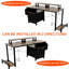 Bureau d'ordinateur avec tiroir et prises de courant, bureau avec 2 supports pour écran, table de jeu avec tablettes