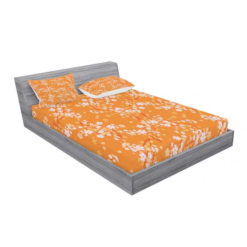 Microfiber Sheet Set, Queen Sheet Set with Fitted Sheet, Japanese Sakura Floral
