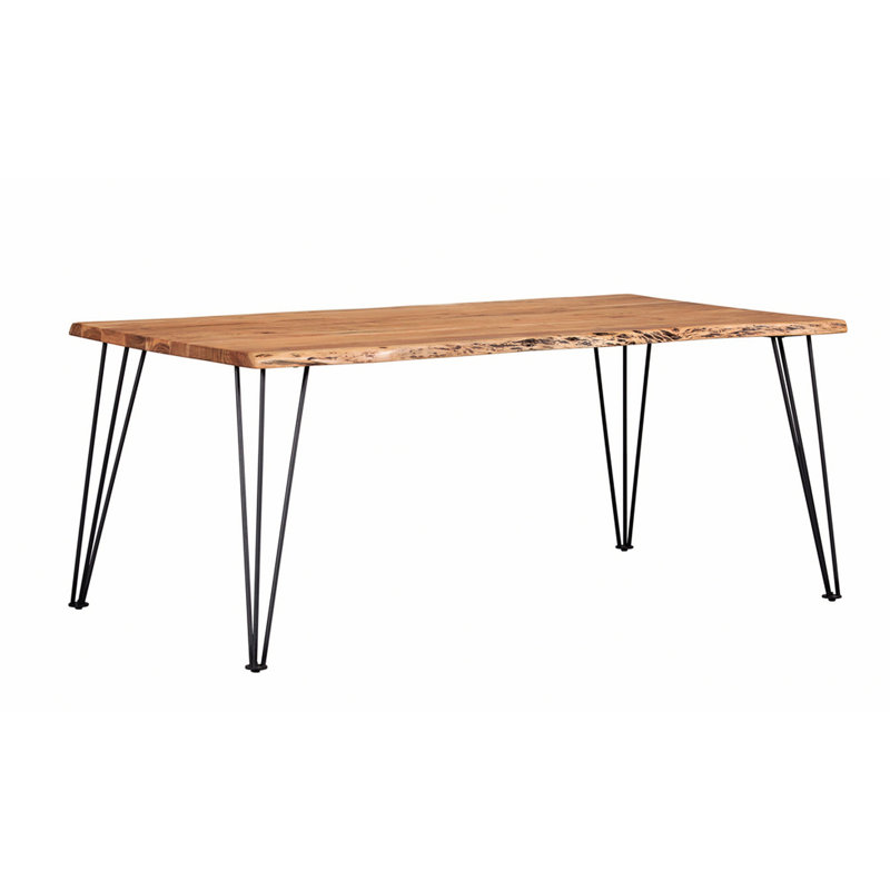 Table de salle à manger rectangulaire en bois, 30,5 po de hauteur, 71 po de largeur, 37 po de profondeur, 6 sièges, pieds en épingle à cheveux en métal à structure ouverte de style contemporain, largeur, pour 6 personnes, minimaliste