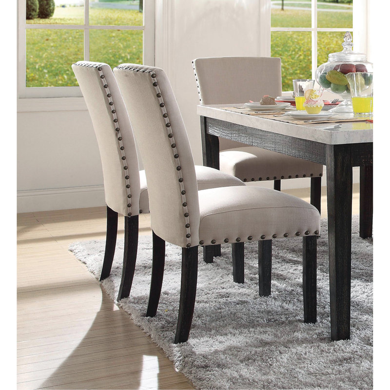 Ensemble de 2 chaises de salle à manger Parson, siège rembourré en bois clouté Comfort, Chêne