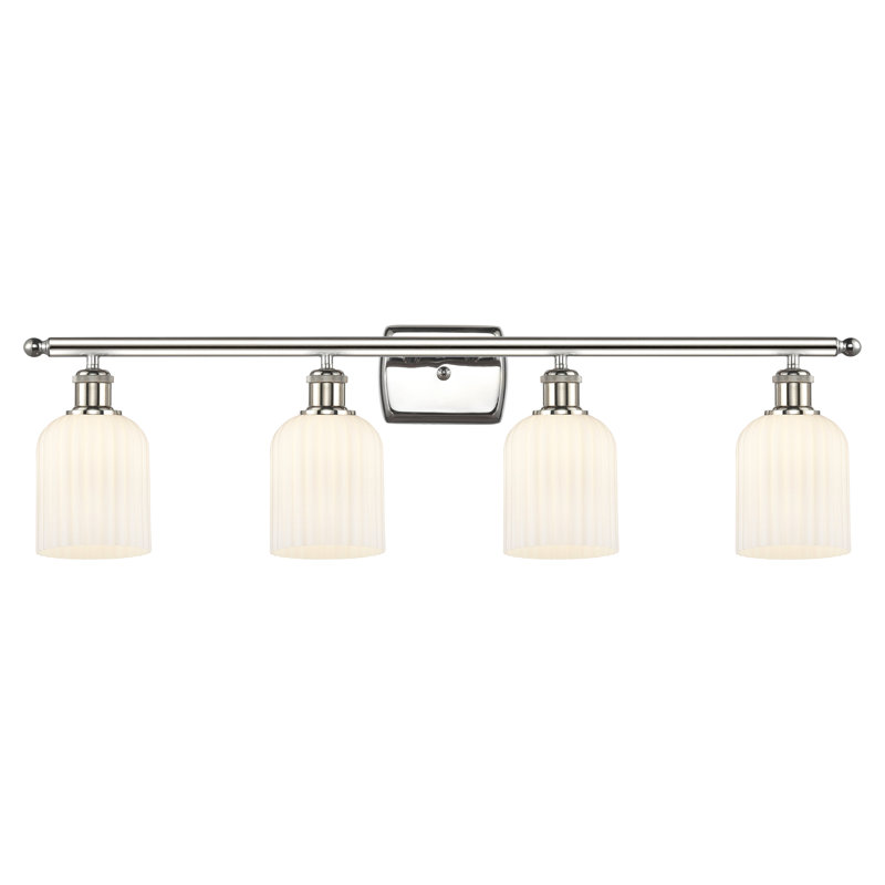 Éclairage pour meuble-lavabo à 4 lumières à intensité variable Fiennes Veil, Nickel poli, Blanc brillant