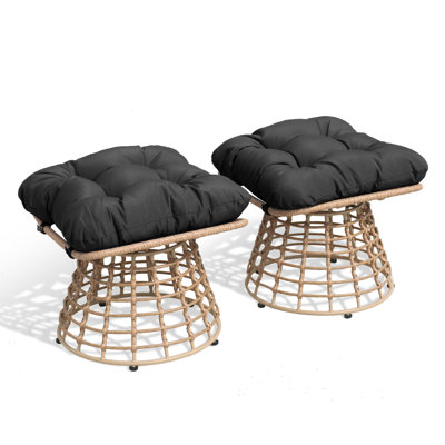 Ensemble de 2 repose-pieds de patio pivotants, repose-pieds rotatifs en rotin PE à 360 ° avec coussins, tabourets d'extérieur à usages multiples pour repose-pieds ou siège supplémentaire