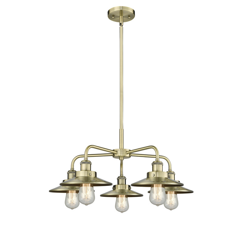 Amalle 5 - Light Glass Dimmable Chandelier, Antique Brass, Antique Brass