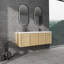 Meuble-lavabo mural 60 po avec double lavabo en résine, 4 portes à fermeture douce, chêne original, contreplaqué (KD-PACKING)