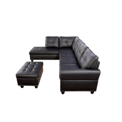 Canapé modulaire en similicuir avec repose-pieds