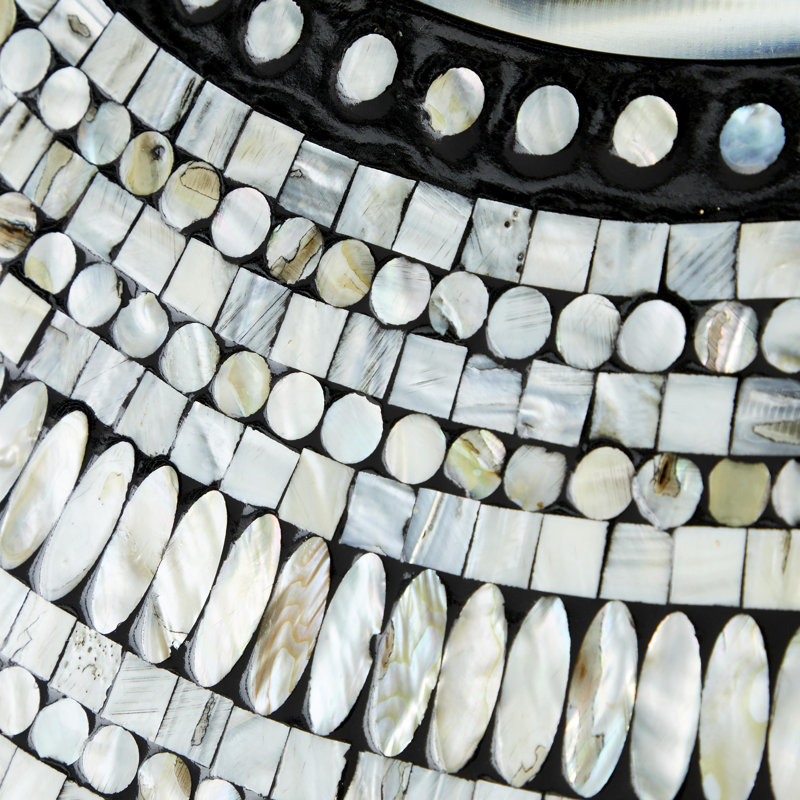 Leto Gray Mother of Pearl Shell Tribal Handmade Mosaic Room Wall Mirror, 32" x 32"