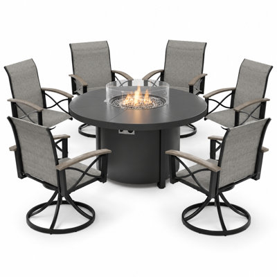 Table de foyer d'extérieur au propane 48 po avec 6 chaises berçantes pivotantes et ensemble de conversation 40 000 BTU