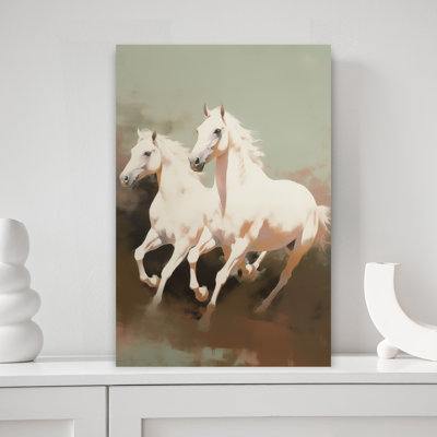 Art contemporain au galop, chevaux blancs au galop