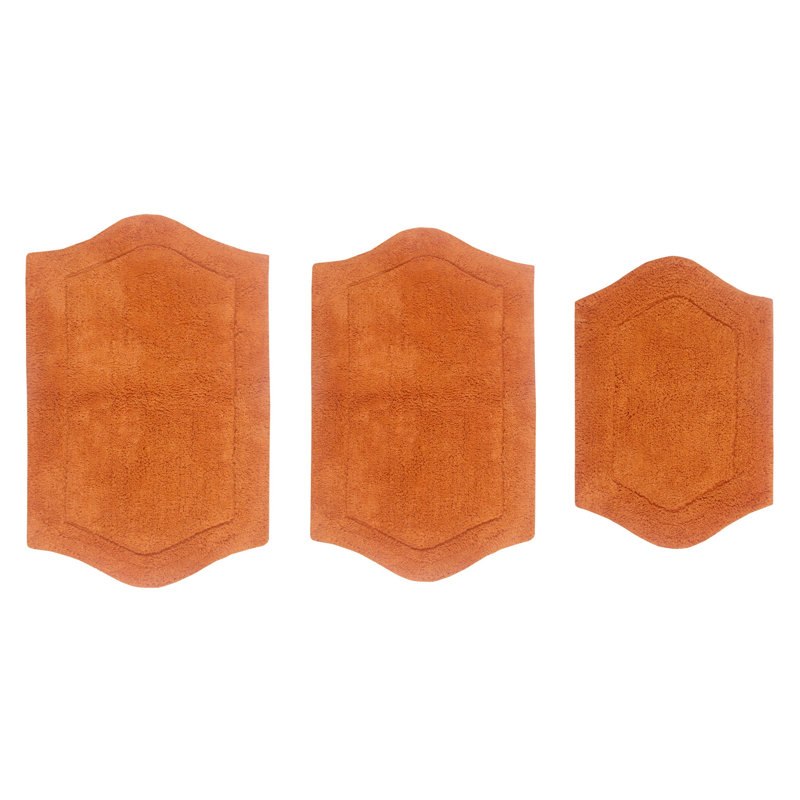 Morissette 100% Cotton Bath Rug, Non-Slip, Quick Dry, Machine Washable - 3 Piece Set, Terracotta