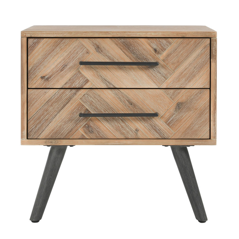 Table de chevet en bois massif à 2 tiroirs Kayoko en chêne naturel / noir