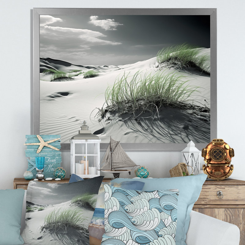 Beach Dunes Grass II, reproduction d'art sur toile, H 24 po x l 32 po x P 1 po, Cadre photo argenté