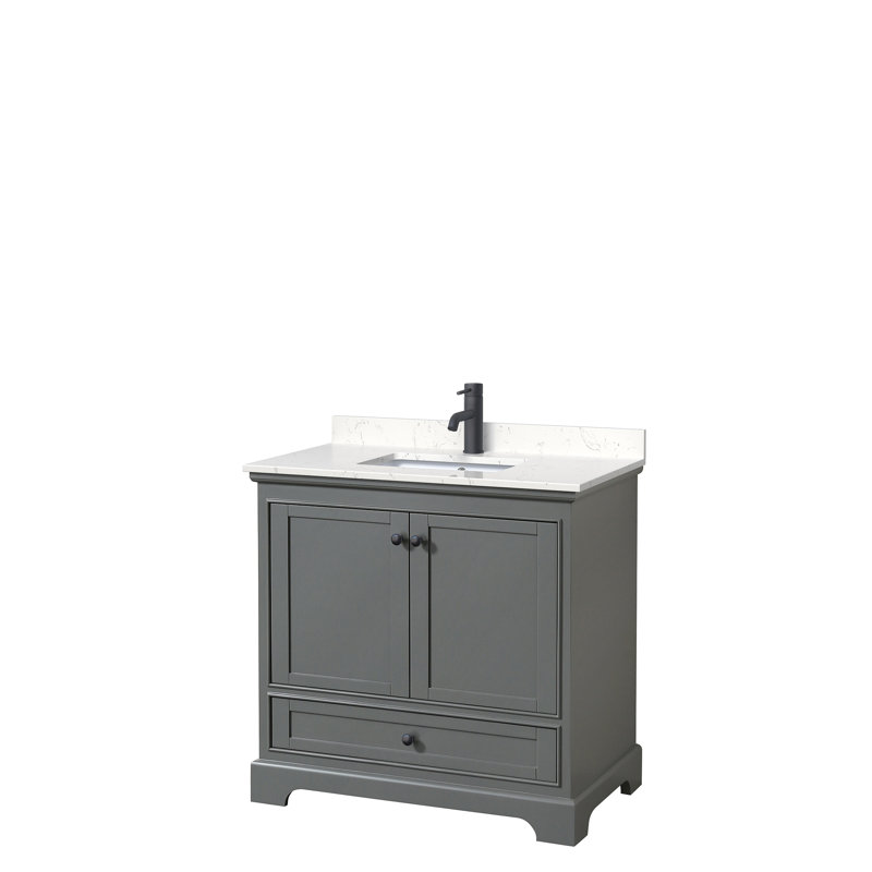Ensemble de meuble-lavabo simple 36 po Deborah, Gris foncé, Noir mat, Marbre de culture de Carrare