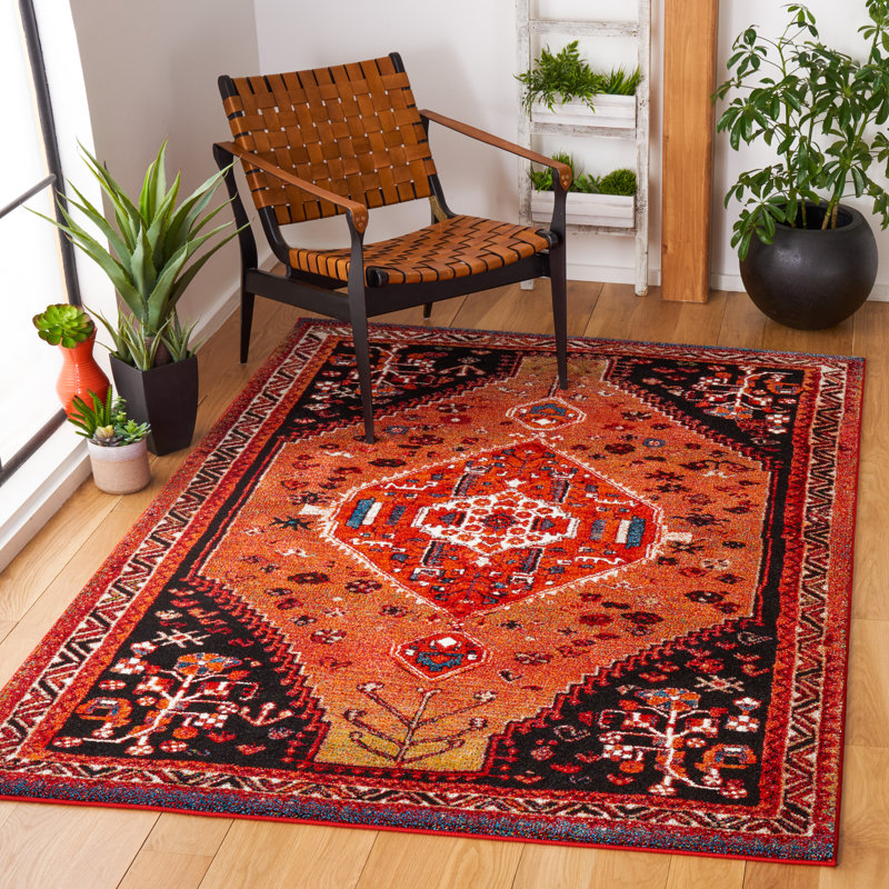 Tapis oriental orange / noir Emens, Rectangle 8 pi x 10 pi
