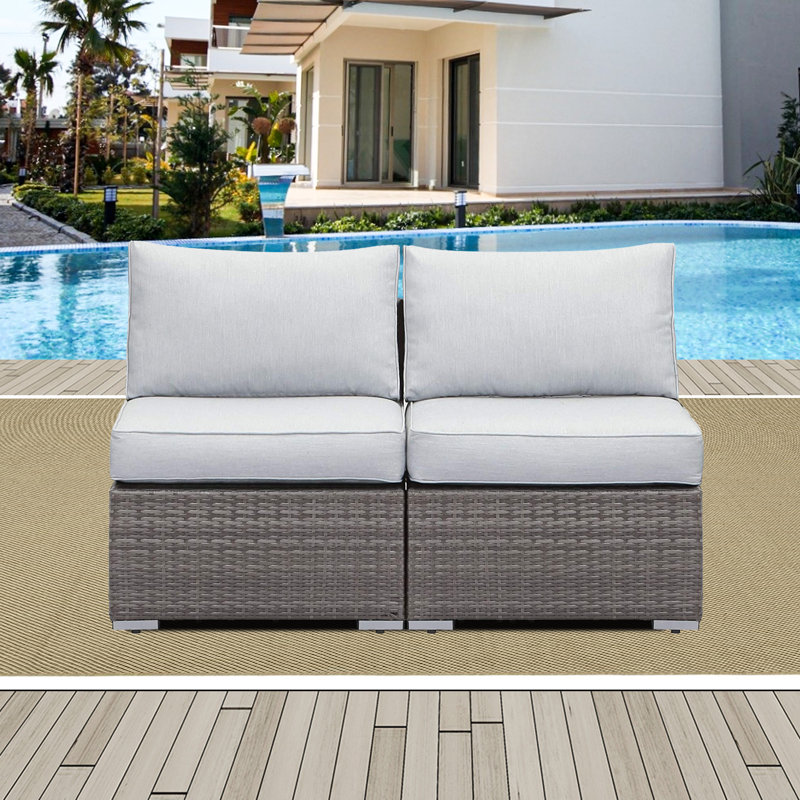 Candiance Wicker Armless Patio Chair with Cushions, Light Gray