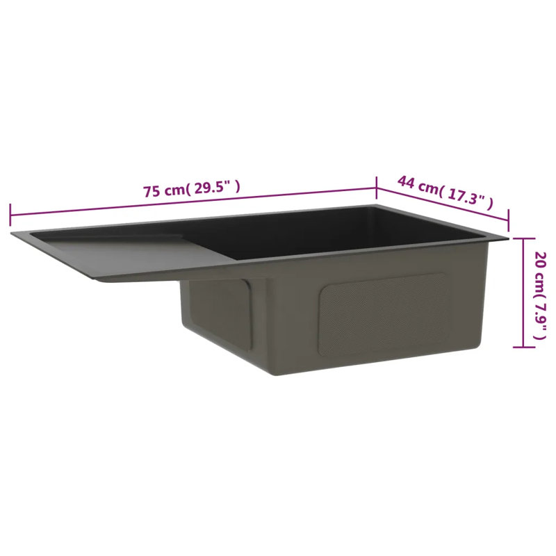 Belfry Kitchen Desdemona 440mm W Steel Kitchen Sink, Black