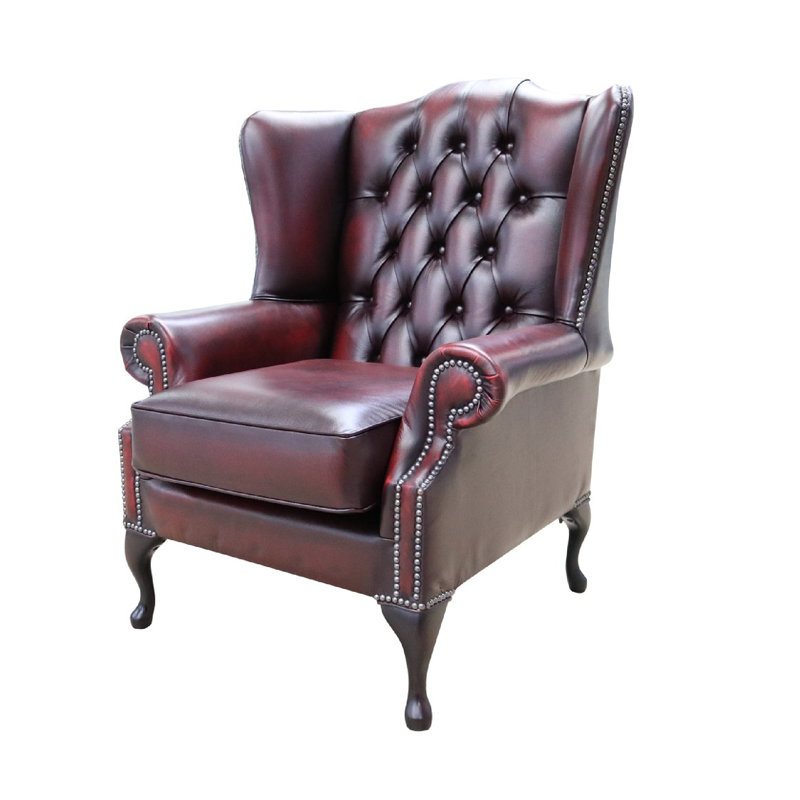 88Cm Wide Tufted Wingback Chair, Antique Oxblood