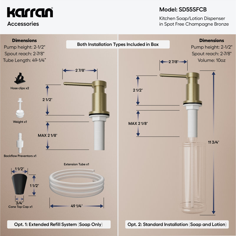 Distributeur de savon de cuisine Karran SD55, Bronze