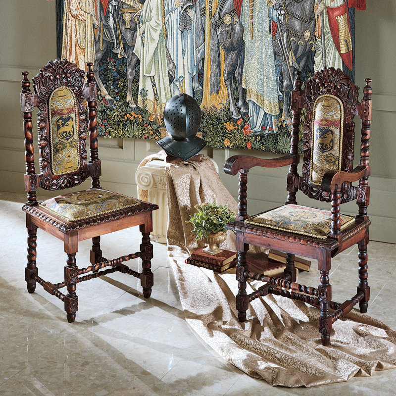 Charles II Upholstered Side and Armchair Set