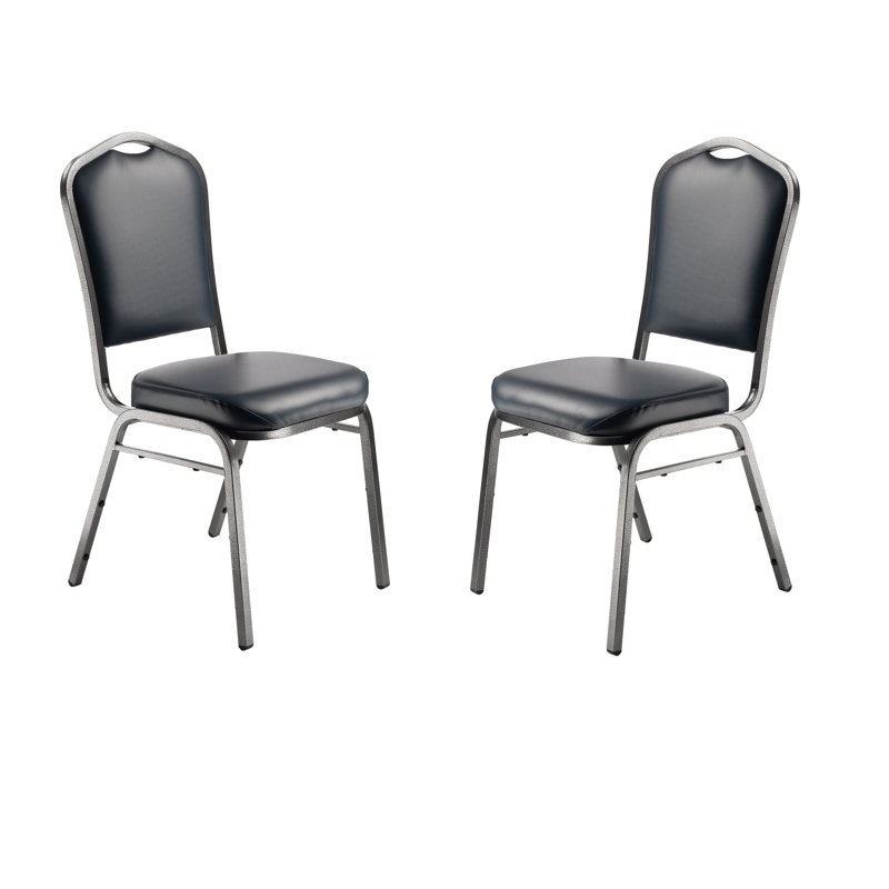 Lila Vinyl Stack Chair (2 Pack), Midnight Blue, Silver