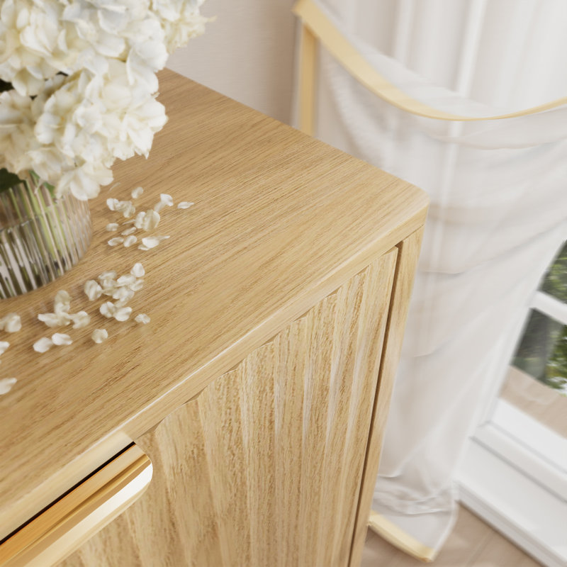 2 - Ripple Door Sideboard, Storage Cabinet With Wood Feet, Natural Wood