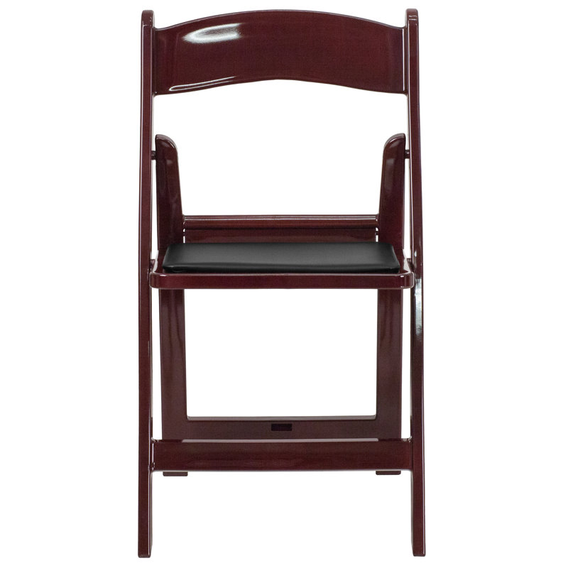 Resin Folding Chair with Vinyl Padded Seat, Red Mahogany 