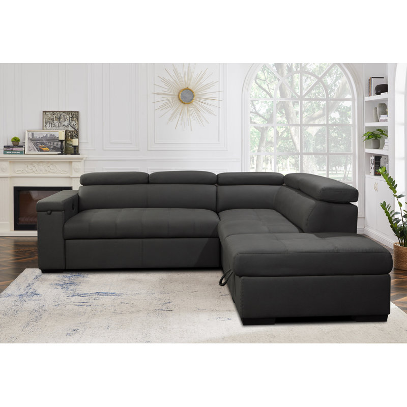 Bouchicas Fabric Storage Sectional w. Pullout Bed, Dark Gray, Dark Gray