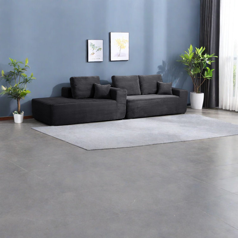 Canapé modulaire moderne noir, velours côtelé moelleux, sans assemblage, confort à la maison