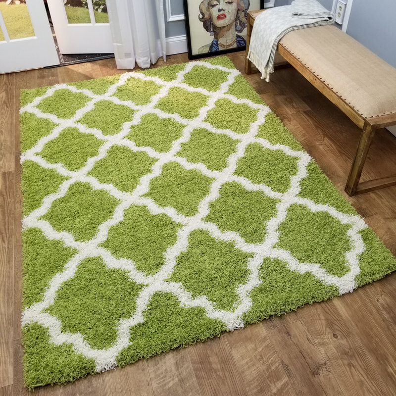 Tapis vert à poils longs Anie, Rectangle 5 pi x 7 pi