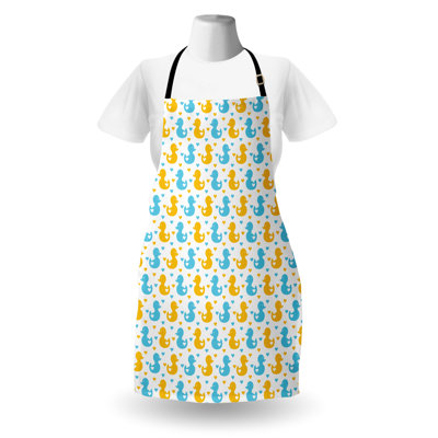 Tablier de canard en caoutchouc East Urban Home unisexe, imprimé cœurs, taille adulte, jaune bleu