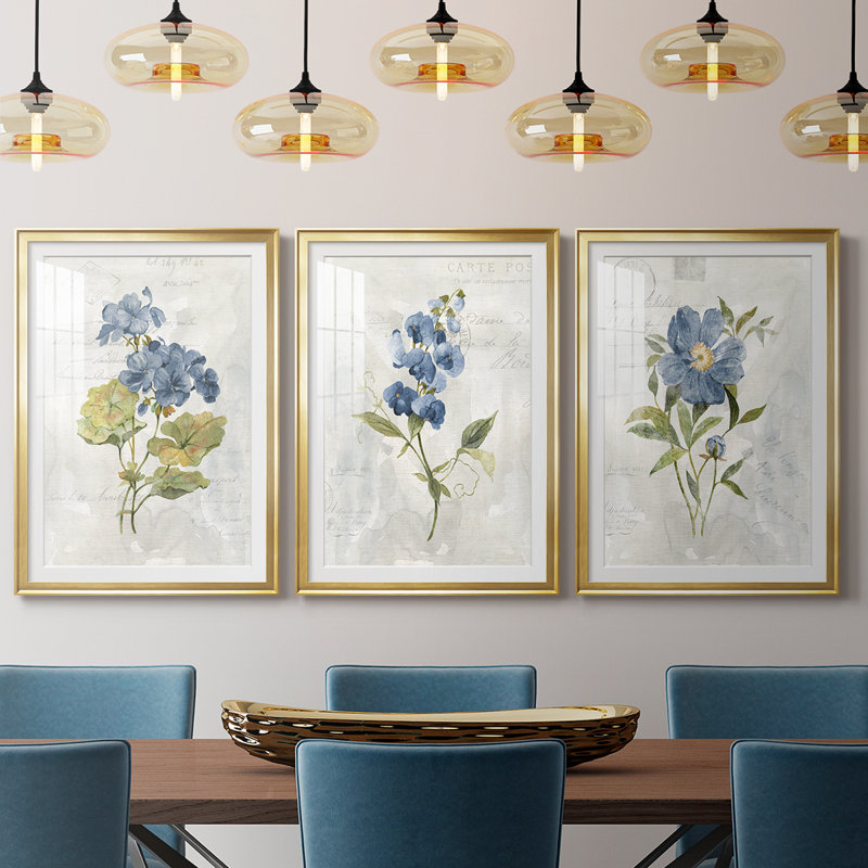 Lin bleu géranium - reproduction encadrée sur mesure de qualité supérieure mate - 3 pièces