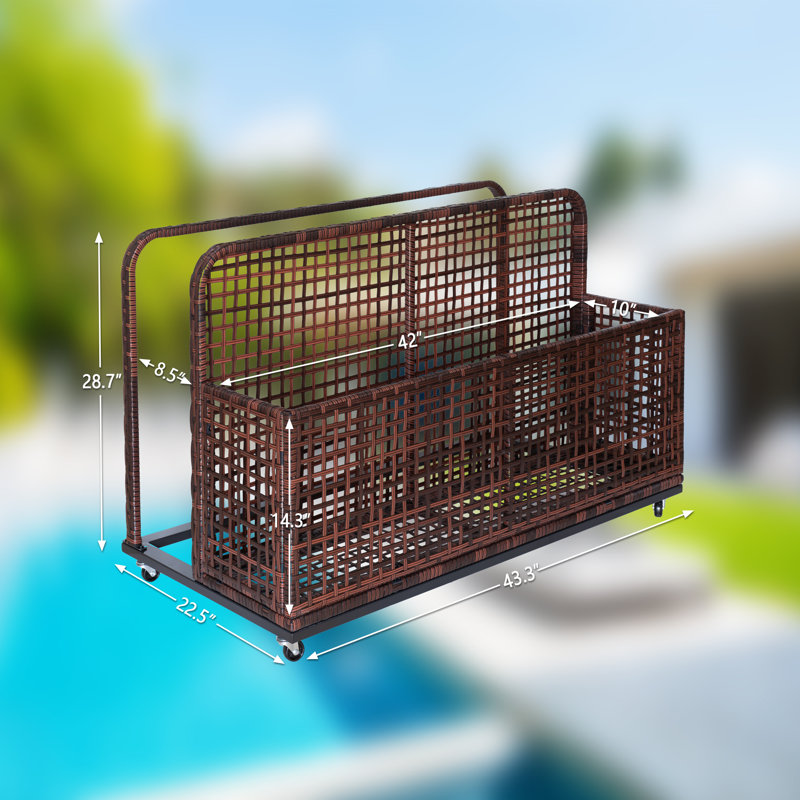 Rangement flottant au bord de la piscine, rangement extérieur, panier de rangement flottant au bord de la piscine, boîte de rangement, chariot de piscine extérieur en rotin PE avec roulettes