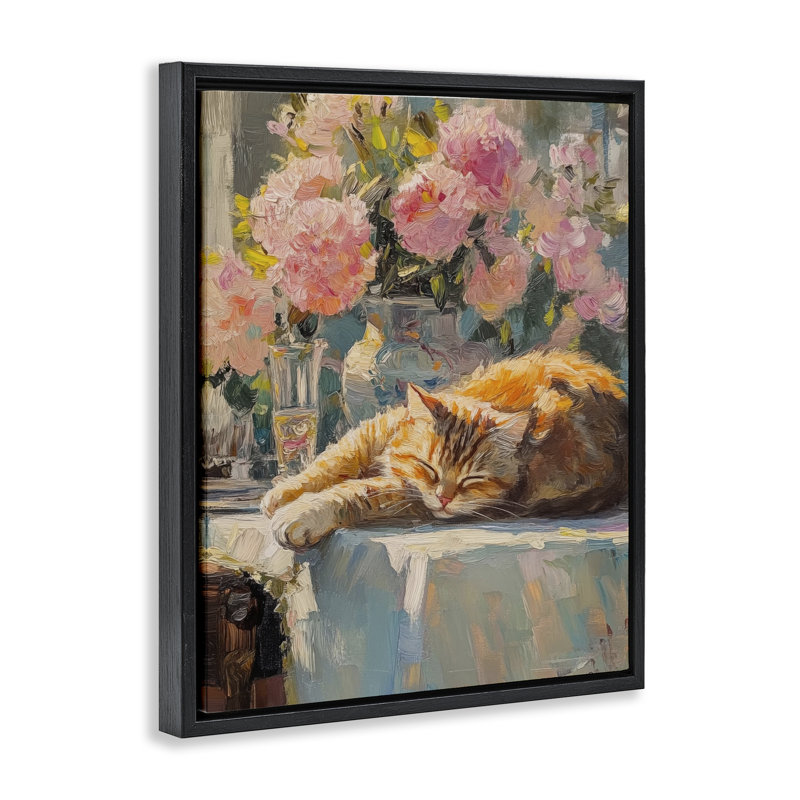Cadre flottant pour chat orange, design par Nini Art, Cadre flottant noir de jais, H 21 po x l 17 po