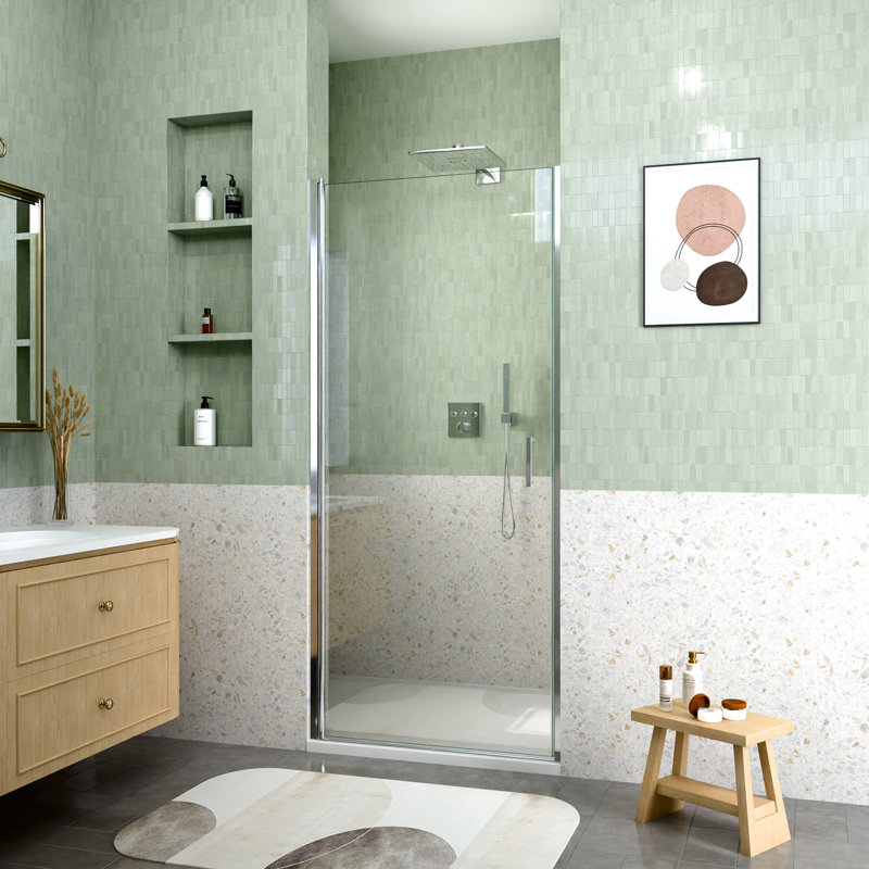 Porte de douche 6 mm / l 32 po x L 72 po en verre trempé, conception sans fuite, cadre semi-pivotant, réglage de la largeur de 1 po, arbre rotatif multifonctionnel