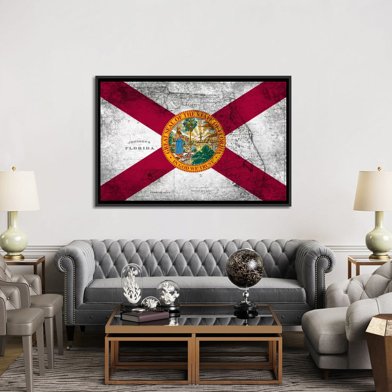 "marqueur de floride" , impression sur toile grudge rétro, H 18 po x l 26 po x P 1,5 po, Toile avec cadre noir, Pas de tapis
